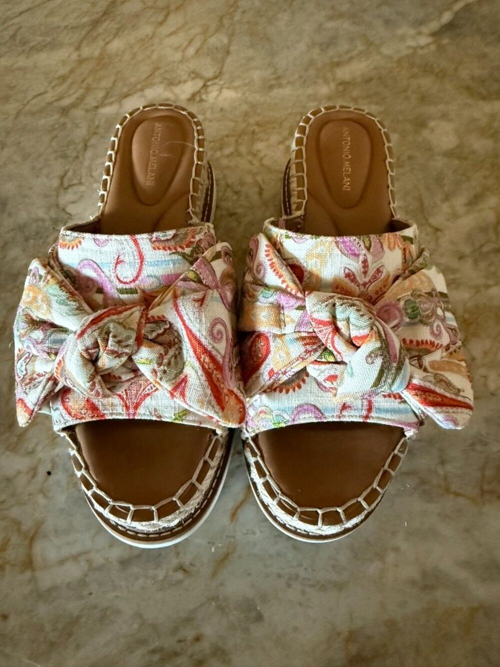 Antonio Melani Paisley Print Espadrille Bow Slides NWT Size 6